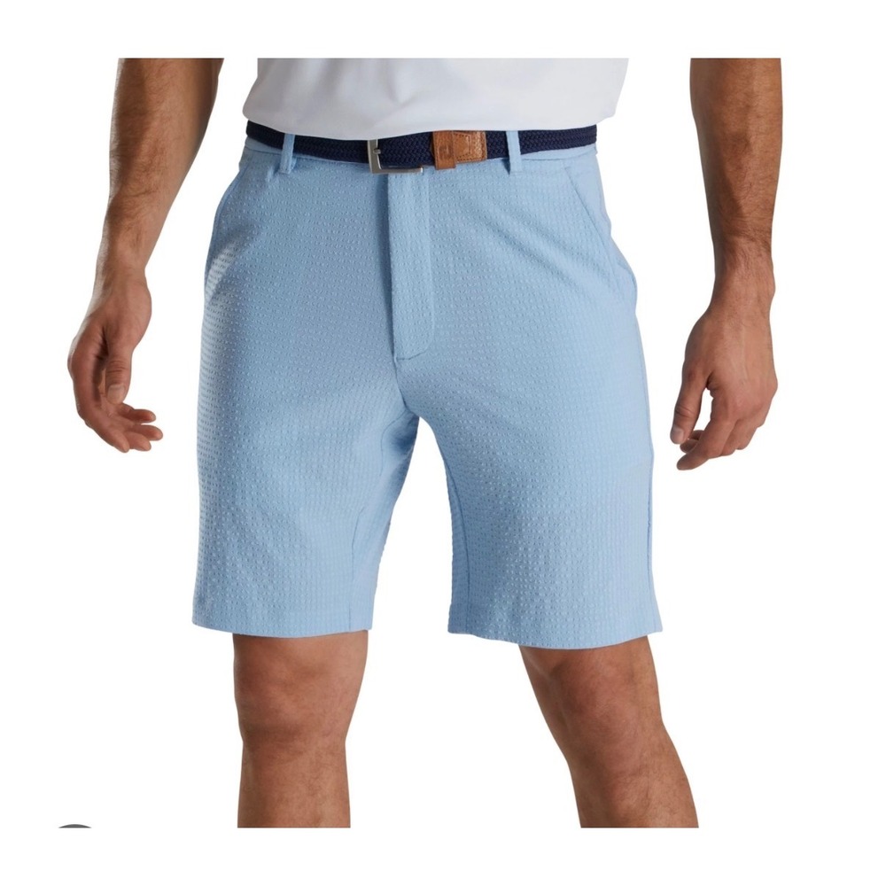 J1 FootJoy Mens Golf Shorts Light Blue Waffle Knit Seersucker W38 Performance FJ